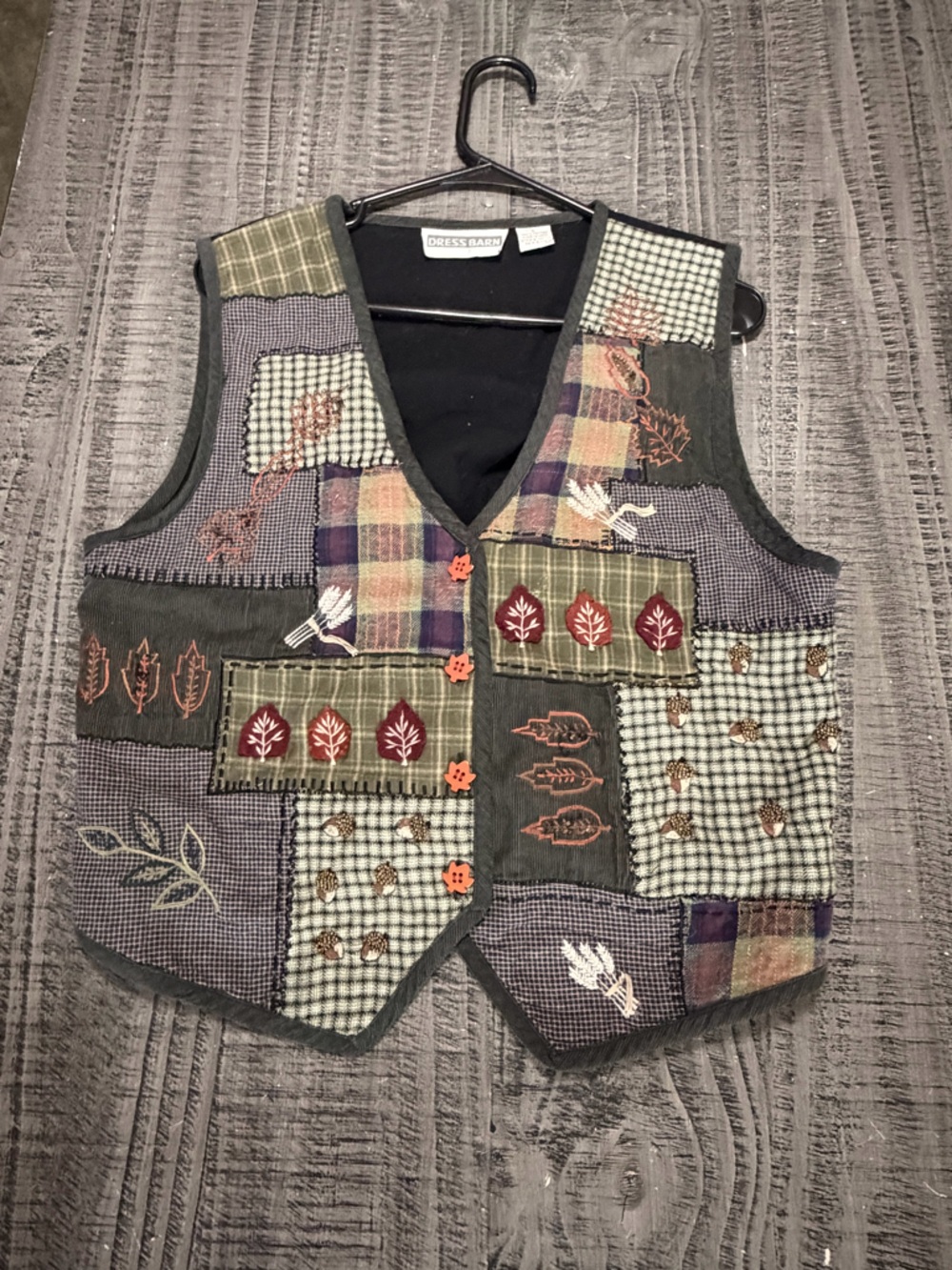 dressbarn Patchwork Vest in Olive, Purple, Red and Tan